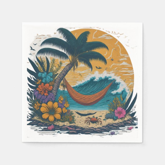 ein ruhiger Strand mit Palmen Serviette (Vorderseite)