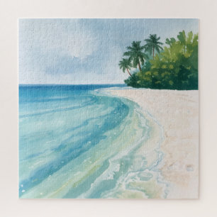 Ein ruhiger tropischer Strand in Aquarell