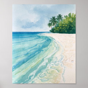 Ein ruhiger tropischer Strand in Aquarell Poster