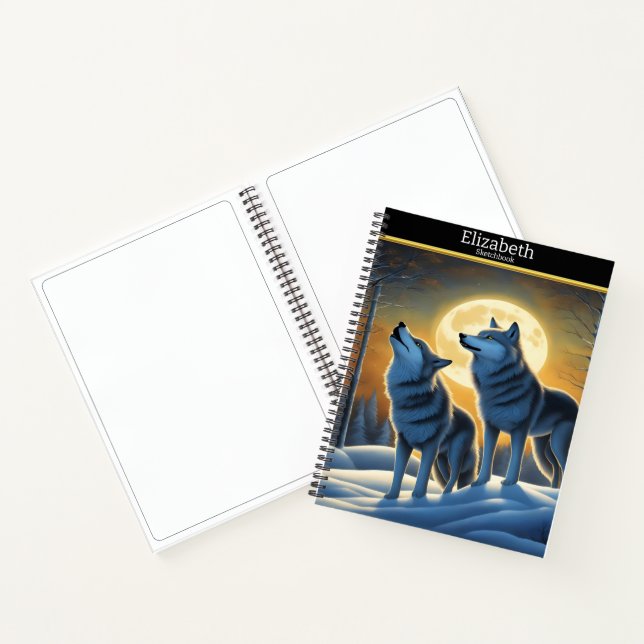 Ein ruhiger Wolf heult am hellen Mondlicht Notizbuch (Innenseite)