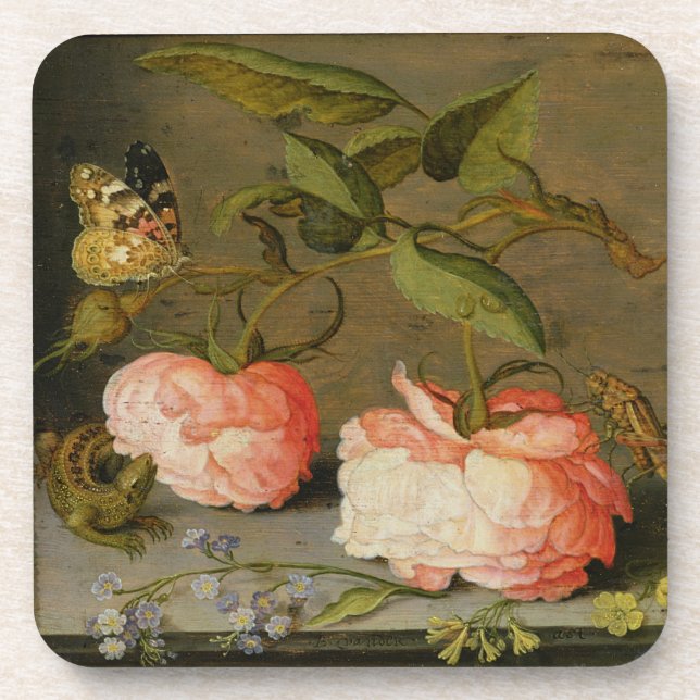 Ein ruhiges Leben mit Rosen auf einer Leiste Getränkeuntersetzer (Vorderseite)
