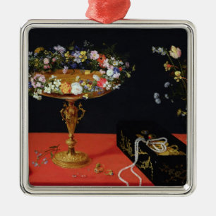 Ein ruhiges Leben von einem Tazza mit Blumen Silbernes Ornament
