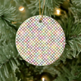Ein rundes Ornament zeigt ein farbenfrohes Gitter