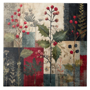 Ein rustikales Winter-Patchwork mit Stechpalmenbee Fliese