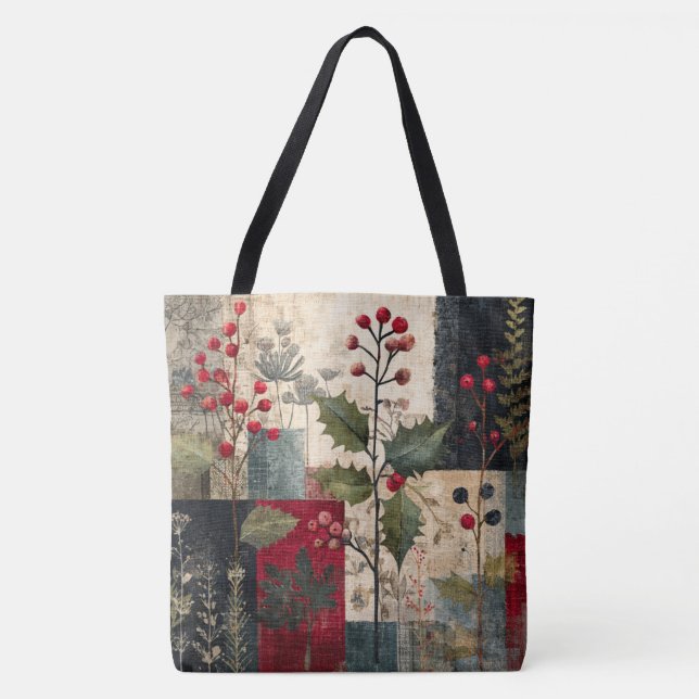 Ein rustikales Winter-Patchwork mit Stechpalmenbee Tasche (Vorderseite)