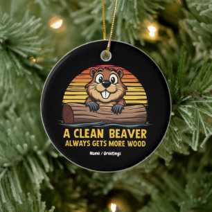 Ein sauberer Biber bekommt immer mehr Holzspenden Keramik Ornament