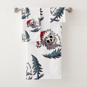 ein Schädel mit Bart in Weihnachtsmann-Hut Badhandtuch Set