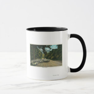Ein Schäfer-führendes Schaf auf einer Tasse