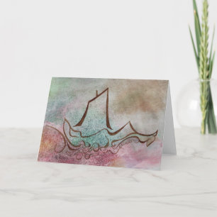 Ein Schiff fährt mit Notecard Karte