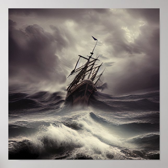 Ein Schiff im Sturm im Wilden Ozean Poster (Vorne)