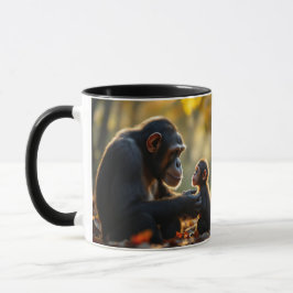 Ein Schimpanse schaut mit Liebe auf sein Baby. Tasse