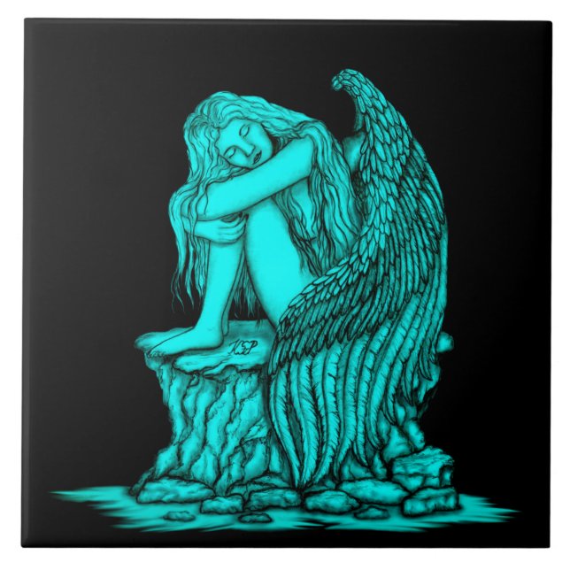 Ein schlafender Engel auf dem Stein Fliese (Vorderseite)