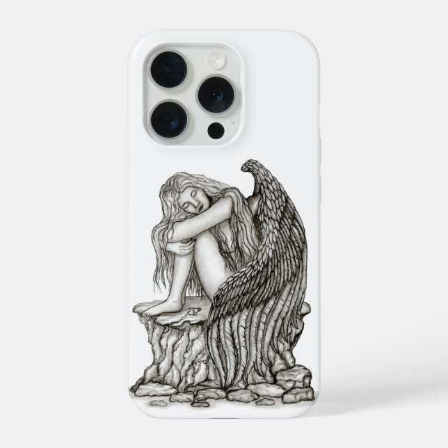 Ein schlafender Engel auf dem Stein iPhone 15 Pro Hülle (Rückseite)
