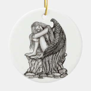 Ein schlafender Engel auf dem Stein Keramik Ornament
