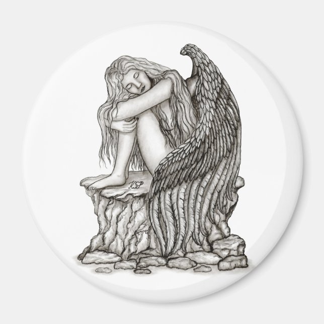 Ein schlafender Engel auf dem Stein Magnet (Vorne)