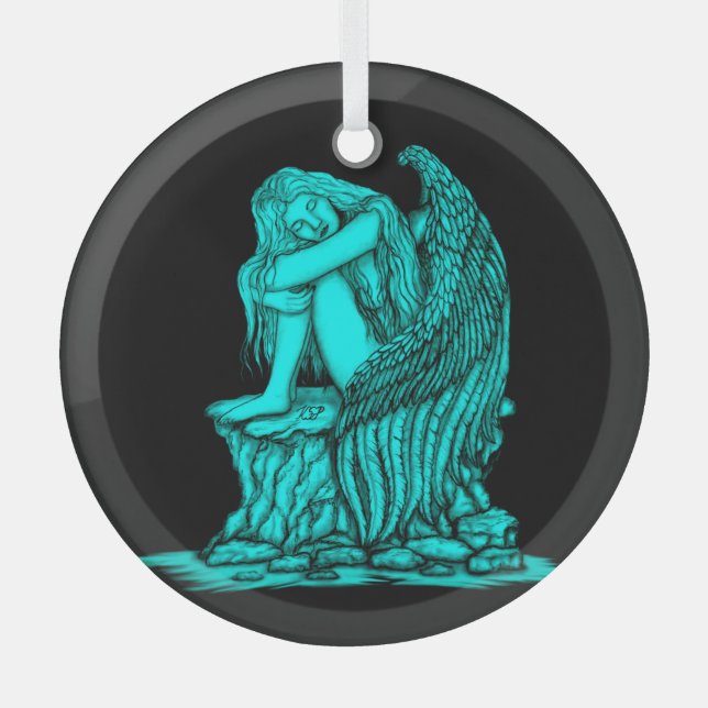 Ein schlafender Engel auf dem Stein Ornament Aus Glas (Vorderseite)