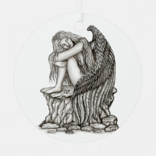 Ein schlafender Engel auf dem Stein Ornament Aus Metall