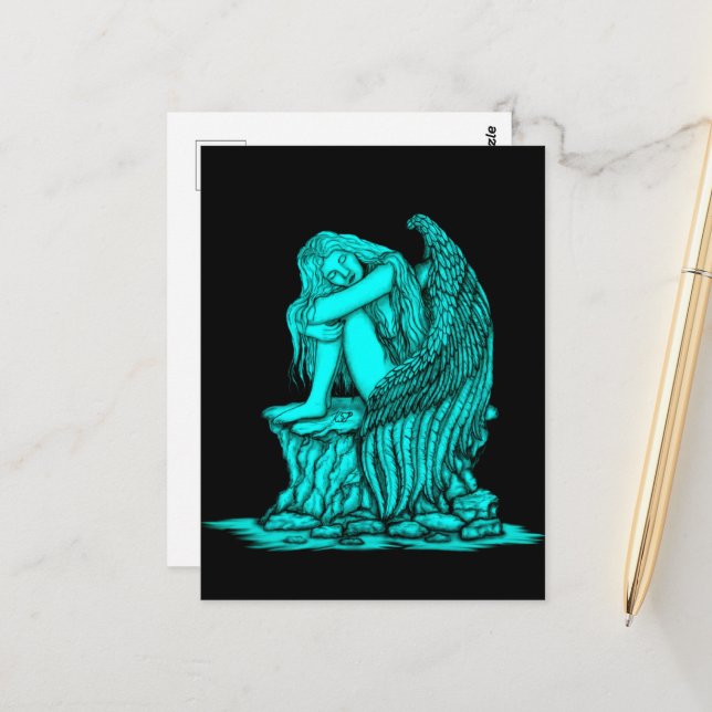 Ein schlafender Engel auf dem Stein Postkarte (Vorderseite/Rückseite Beispiel)