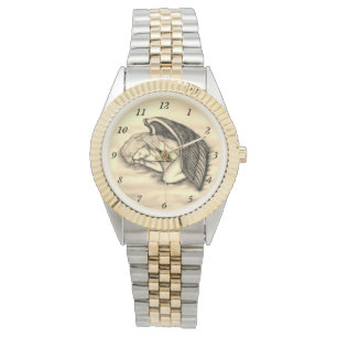 Ein schlafender Engel auf den Himmeln Wolken Gold Armbanduhr