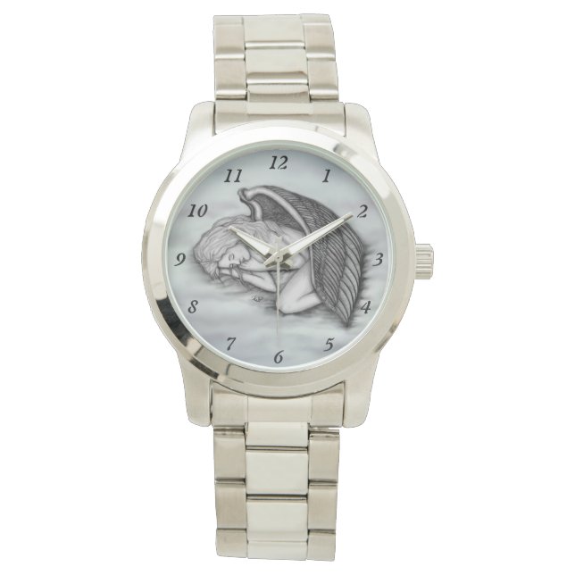 Ein schlafender Engel auf den Himmelswolken Armbanduhr (Vorderseite)