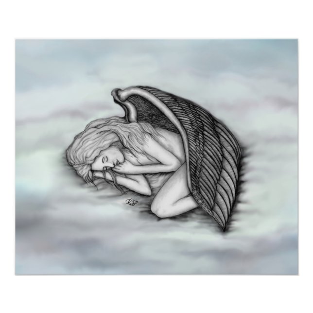 Ein schlafender Engel auf den Himmelswolken Fotodruck (Vorne)