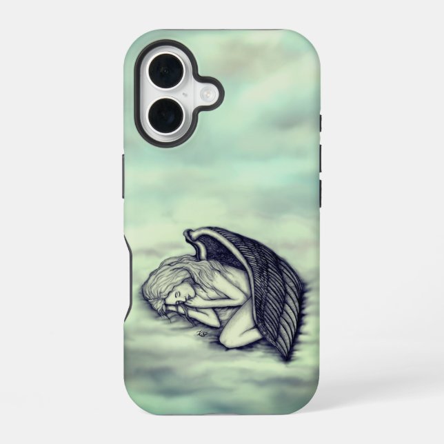Ein schlafender Engel auf den Himmelswolken iPhone 16 Hülle (Rückseite)