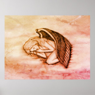Ein schlafender Engel auf den Wolken des Himmels i Poster