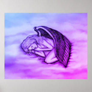 Ein schlafender Engel auf den Wolken des Himmels i Poster