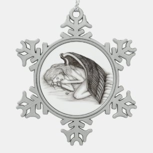 Ein schlafender Engel Schneeflocken Zinn-Ornament