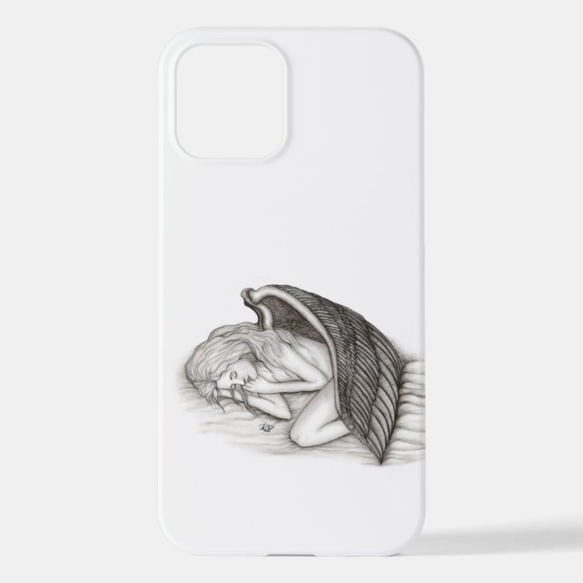 Ein schlafender Engel , schwarz-weiß Design iPhone 12 Hülle (Rückseite)
