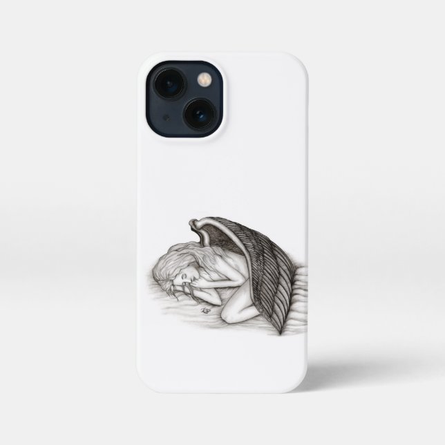 Ein schlafender Engel , schwarz-weiß Design iPhone 13 Mini Hülle (Rückseite)