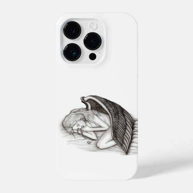 Ein schlafender Engel , schwarz-weiß Design iPhone 14 Pro Hülle (Rückseite)