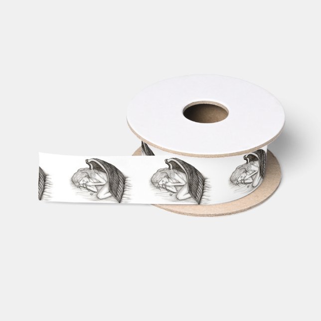 Ein schlafender Engel - Schwarz-Weiß-Design Satinband (Spule)