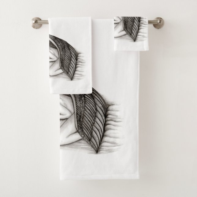 Ein Schlafengel , Schwarz-Weiß-Design Badhandtuch Set (Insitu)