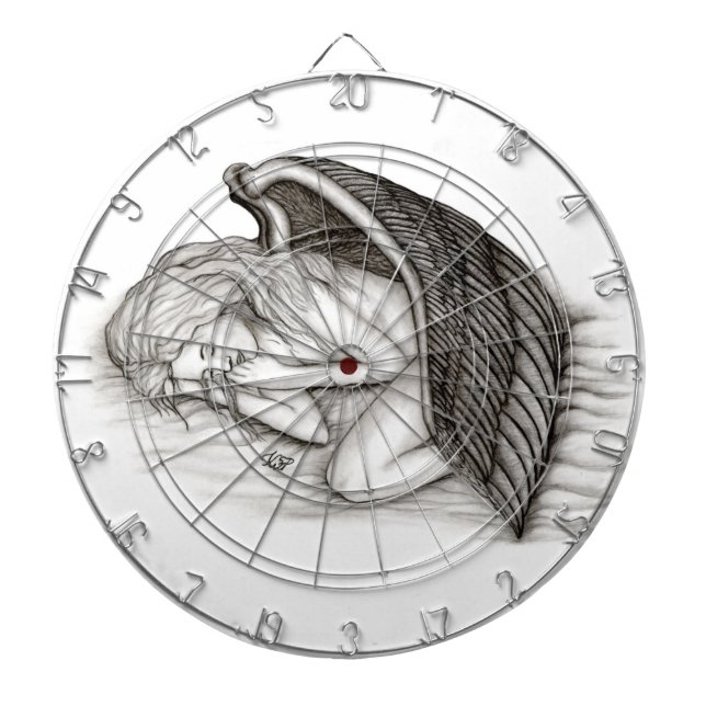 Ein Schlafengel , Schwarz-Weiß-Design Dartscheibe (vorne)