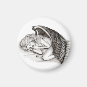 Ein Schlafengel , Schwarz-Weiß-Design Magnet