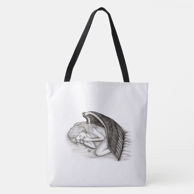 Ein Schlafengel , Schwarz-Weiß-Design Tasche (Vorderseite)