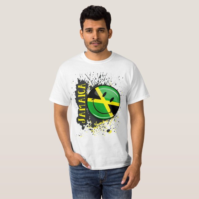 Ein Schlag Jamaikas lächelnde Flagge T-Shirt (Vorne ganz)