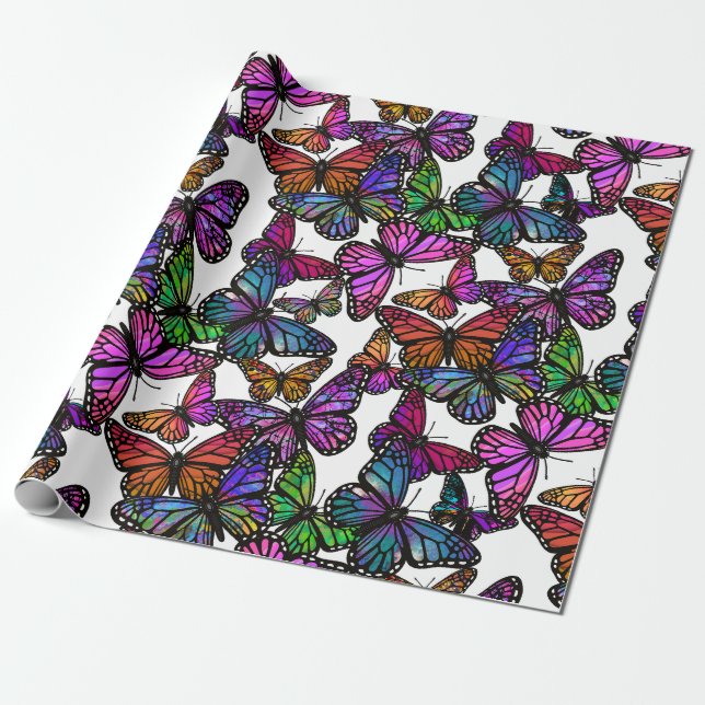 Ein Schlag mit Rainbow-Butterfly-Papier Geschenkpapier (Ungerollt)