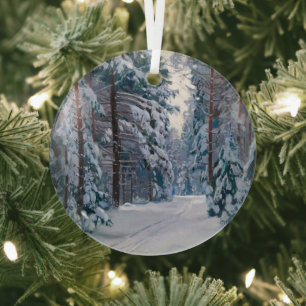 Ein schneebedeckter Pfad im Wald Ornament Aus Glas