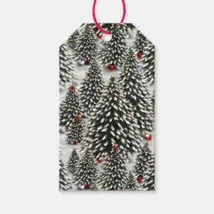Ein schneebedeckter Wald mit Weihnachtsbäumen Geschenkanhänger