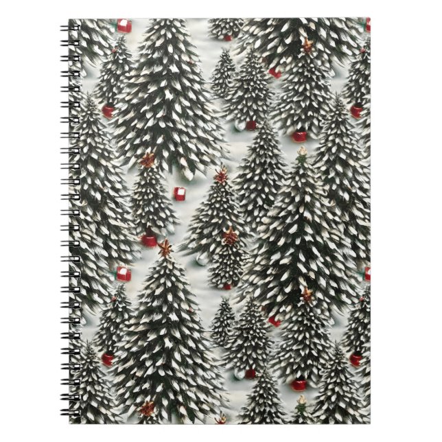 Ein schneebedeckter Wald mit Weihnachtsbäumen Notizblock (Vorderseite)