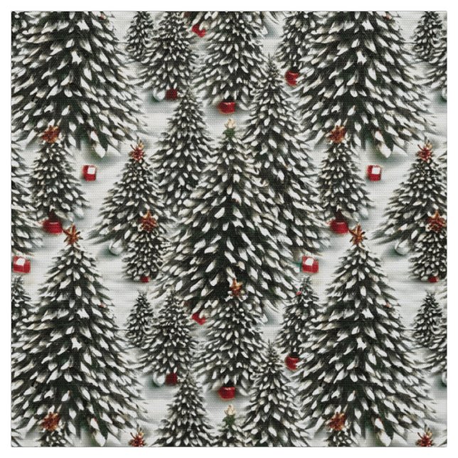 Ein schneebedeckter Wald mit Weihnachtsbäumen Stoff (Muster)
