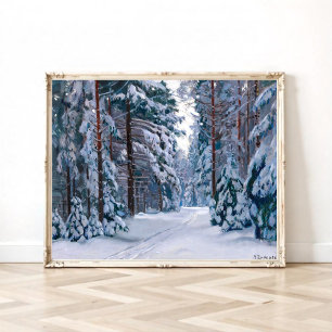 Ein schneebedeckter Weg im Wald Poster