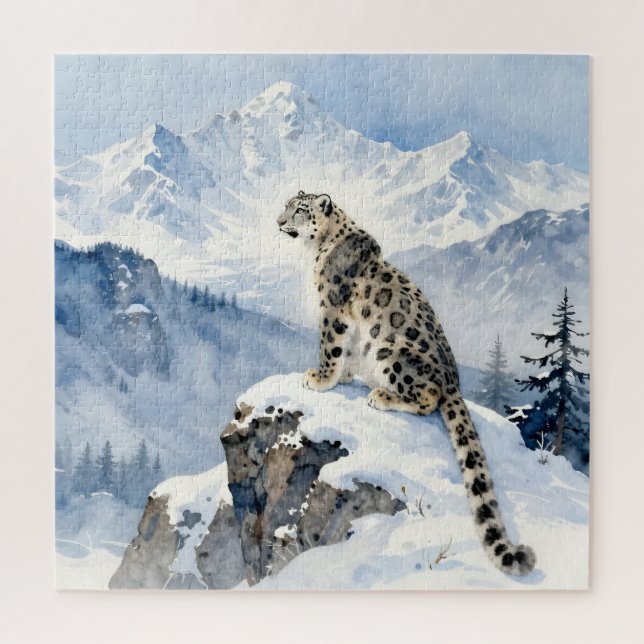 Ein Schneeleopard auf schneebedecktem Gipfel (Vertikal)