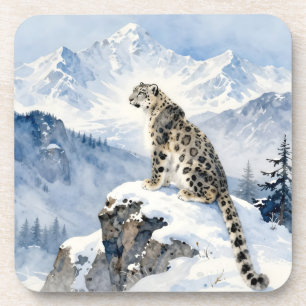 Ein Schneeleopard auf schneebedecktem Gipfel Getränkeuntersetzer