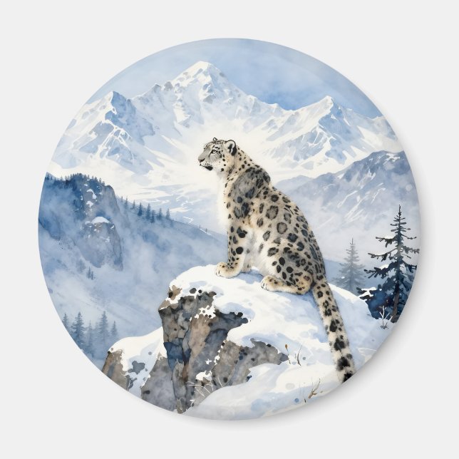 Ein Schneeleopard auf schneebedecktem Gipfel Magnet (Vorne)