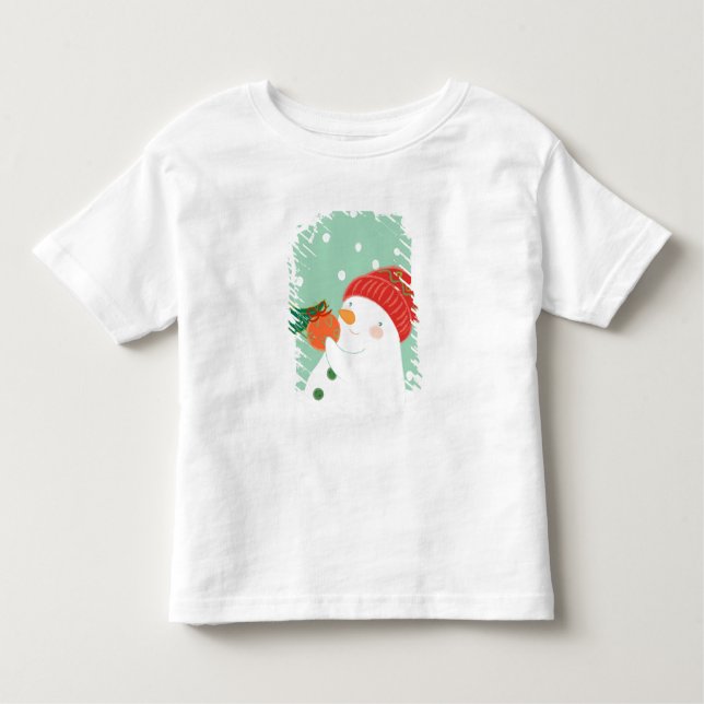 Ein Schneemann, der eine Verzierung auf einem Baum Kleinkind T-shirt (Vorderseite)