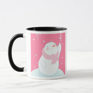 Ein Schneemann, der für eine fallende Schneeflock Tasse