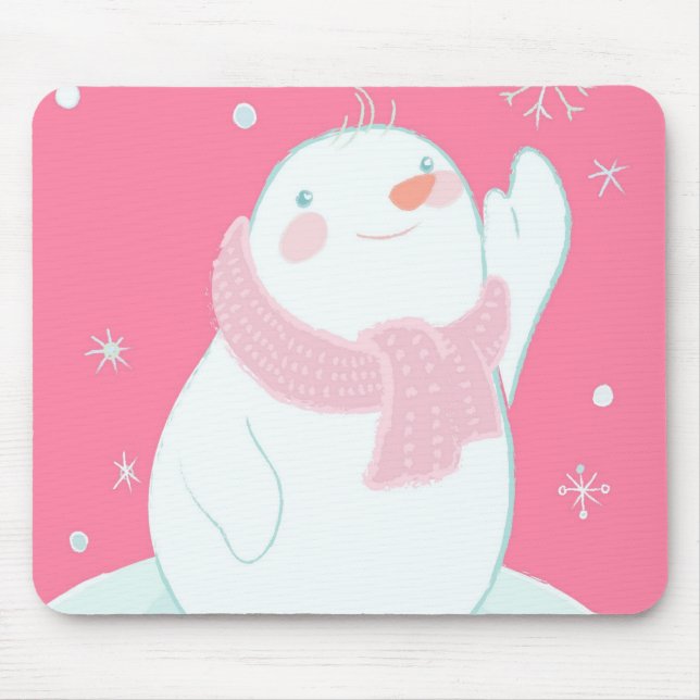 Ein Schneemann, der für eine fallende Schneeflocke Mousepad (Vorne)